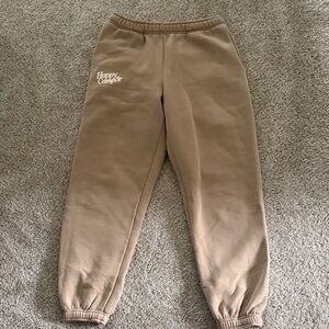 Tan Fleece Jogger Sweatpants With Logo & Pockets!